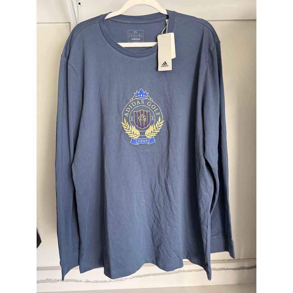 NWT Adidas Men’s Golf Crest Logo Long Sleeve Performance‎ Shirt Blue 2XL - Picture 3 of 14
